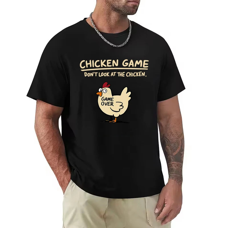 Men's Chicken Game Print T-Shirt – Casual Round Neck Short Sleeve Top