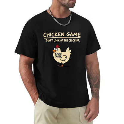 Men's Chicken Game Print T-Shirt – Casual Round Neck Short Sleeve Top