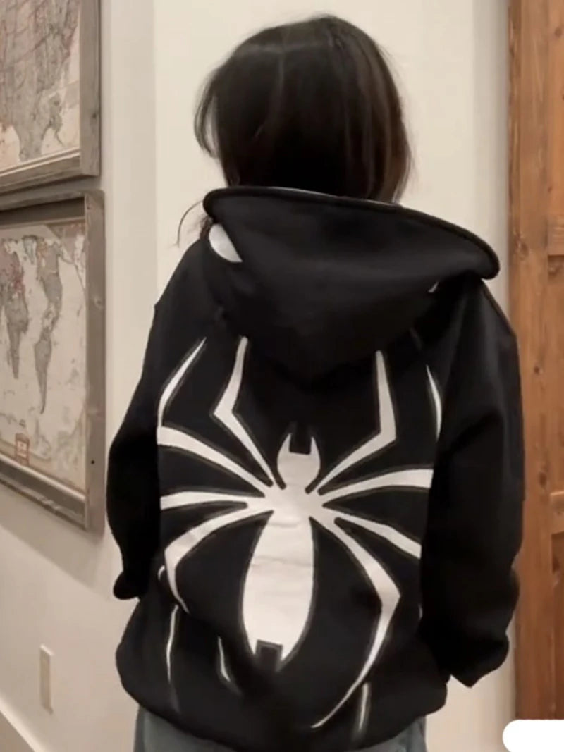 Y2K Spider Graphic Hoodie Unisex Casual Zip-Up Sweatshirt