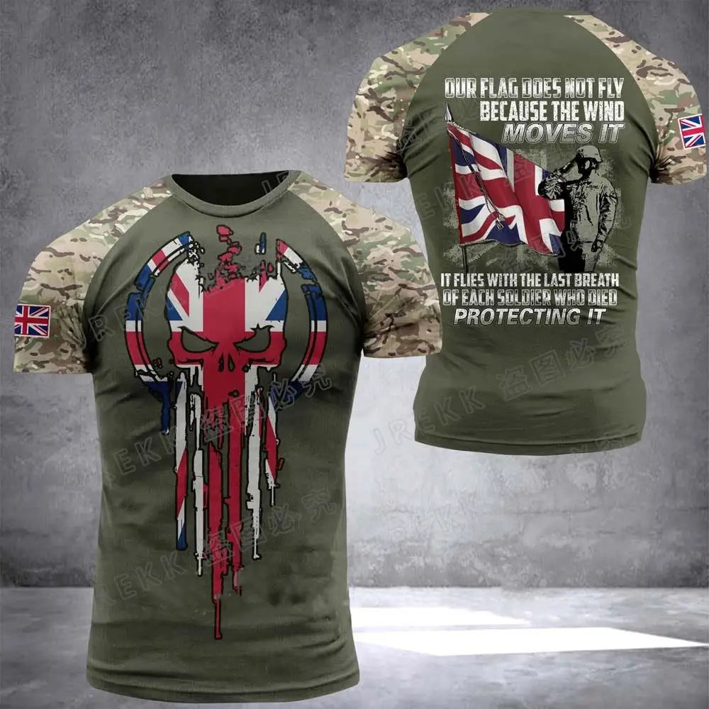 Men’s Summer 3D Camouflage British Flag Tee Fitness Casual Top