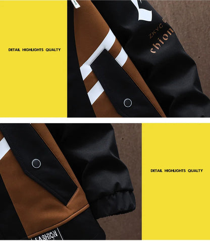 Men's Hooded Patchwork Jacket  Autumn Windbreaker Streetwear