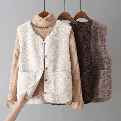 Women Wool Vest Warm Fleece Sleeveless Jacket Coat