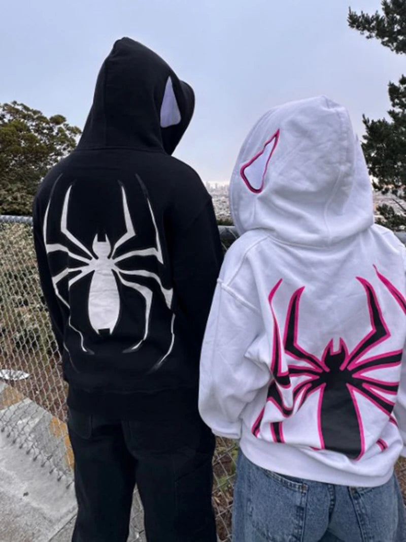 Y2K Spider Graphic Hoodie Unisex Casual Zip-Up Sweatshirt