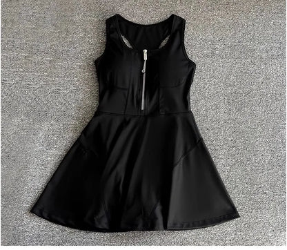 Tennis & Sports Zipper Fitness Dress – High Waist Slim Fit