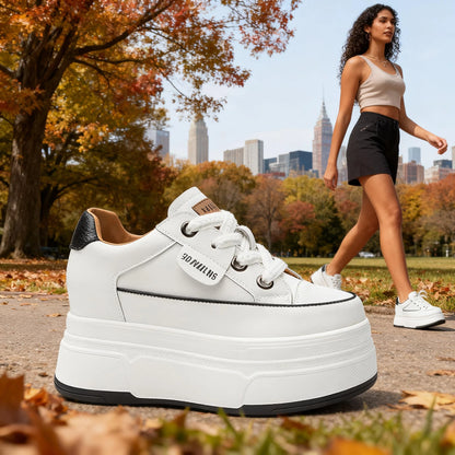 Fujin 9cm cow suede leather women platform wedge shoes, casual summer heels