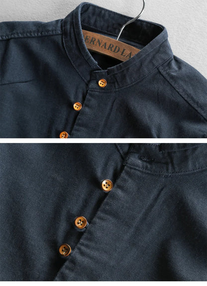Japan style linen shirt men slim fit breathable
