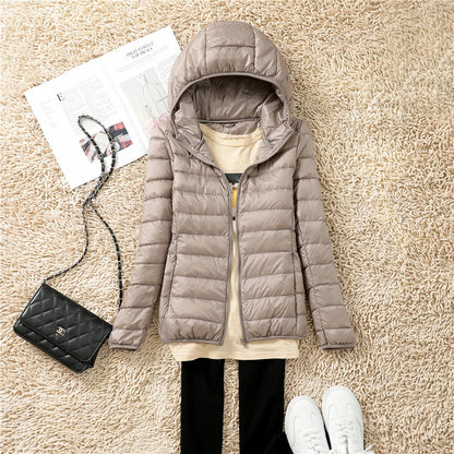 Ultra-light women’s puffer jacket packable hooded spring-autumn