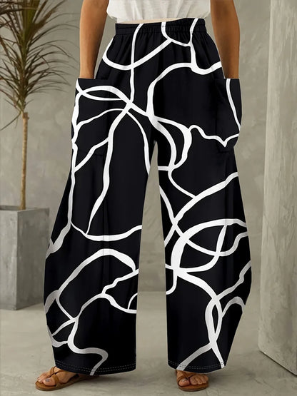 Plus Size Christmas Print Wide Leg Pants