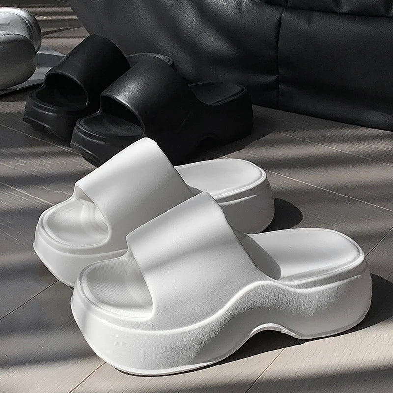 Women chunky platform summer slippers, non slip wedge sandals
