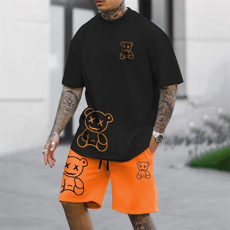 Harajuku Fun Bear Men's Summer Two-Piece Set