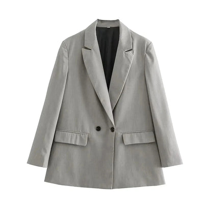 TRZA Women’s Elegant Blazer Coat – Double Breasted Loose Fit