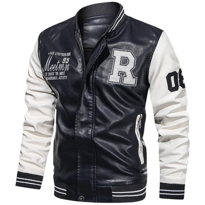 Men's PU Leather Motorcycle Jacket – Casual Pilot, Color Block