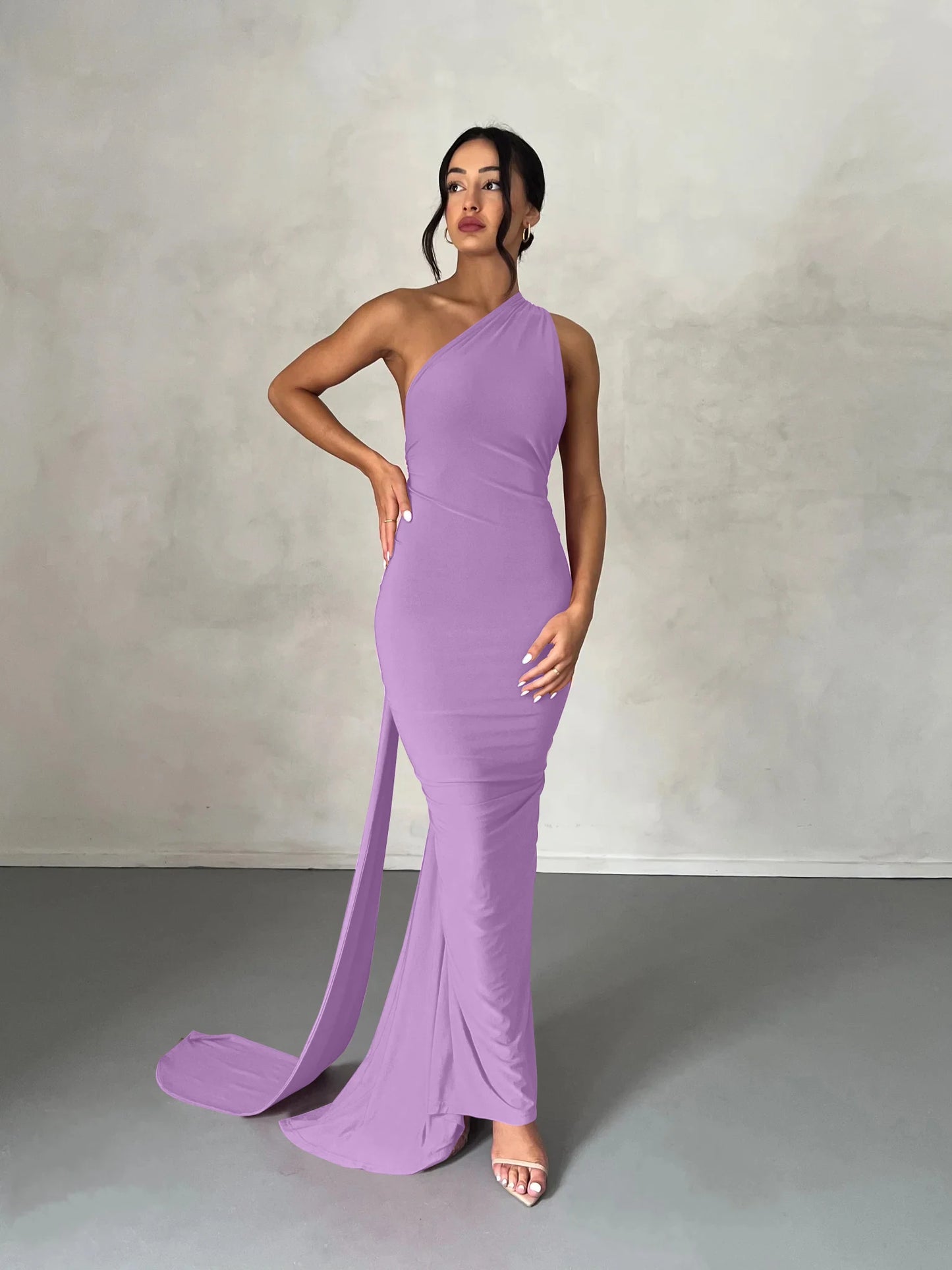 Hugcitar One Shoulder Backless Ruched Maxi Dress Women Y2K