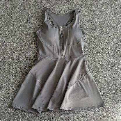 Tennis & Sports Zipper Fitness Dress – High Waist Slim Fit