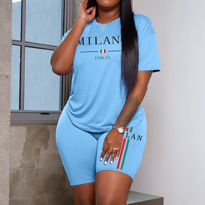 Milan Letter Women's Summer T-Shirt & Shorts Set