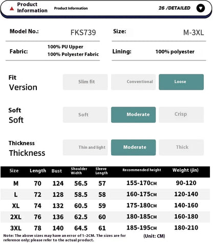 Men's Korean PU Leather Biker Jacket Brown Zipper Coat