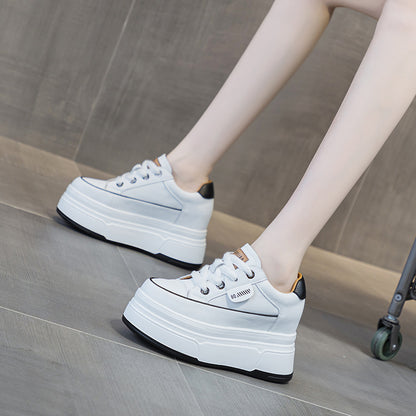 Fujin 9cm cow suede leather women platform wedge shoes, casual summer heels