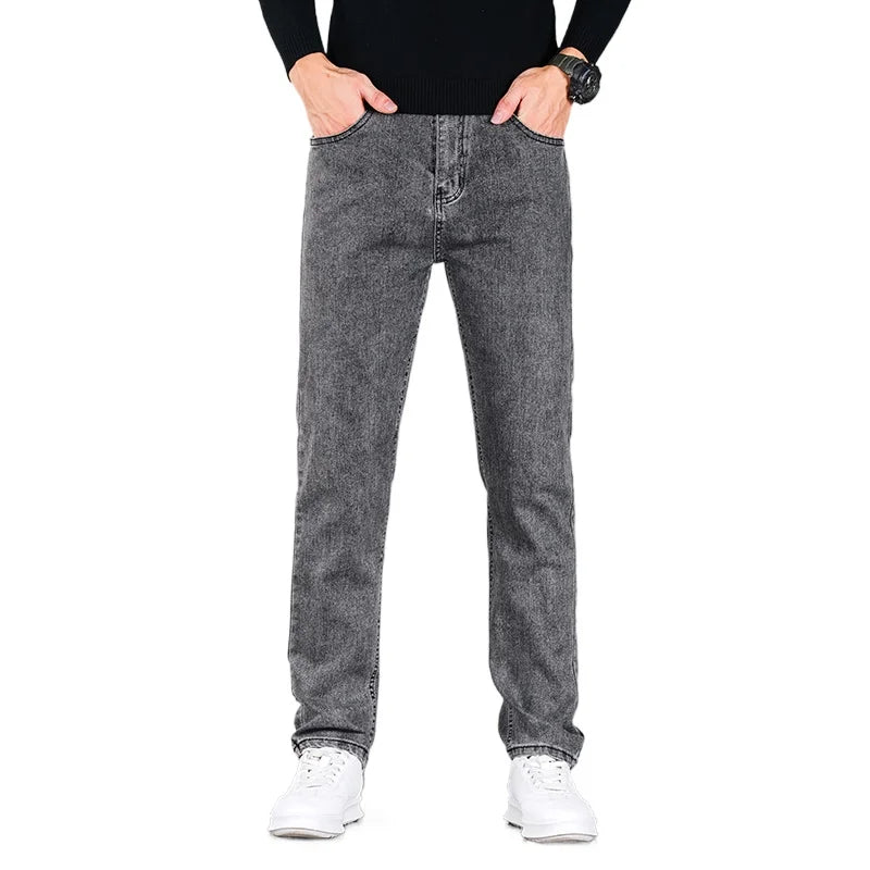 en’s winter fleece jeans, warm, loose straight fit casual and versatile