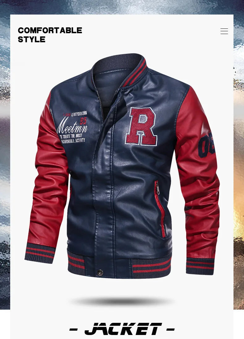 Men's PU Leather Motorcycle Jacket – Casual Pilot, Color Block