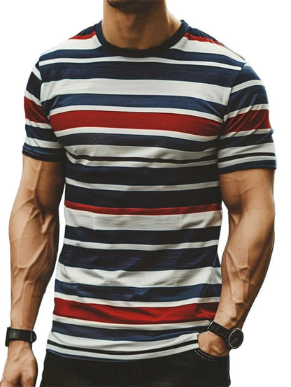 Men's Stripe Graphic Summer Tee – Casual 3D T-Shirt