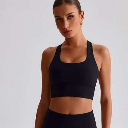 Soft solid yoga bra, shockproof, cross-back fitness top