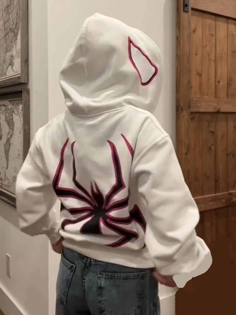 Y2K Spider Graphic Hoodie Unisex Casual Zip-Up Sweatshirt
