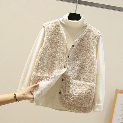 Women Wool Vest Warm Fleece Sleeveless Jacket Coat