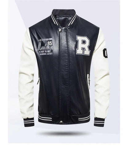 Men's PU Leather Motorcycle Jacket – Casual Pilot, Color Block