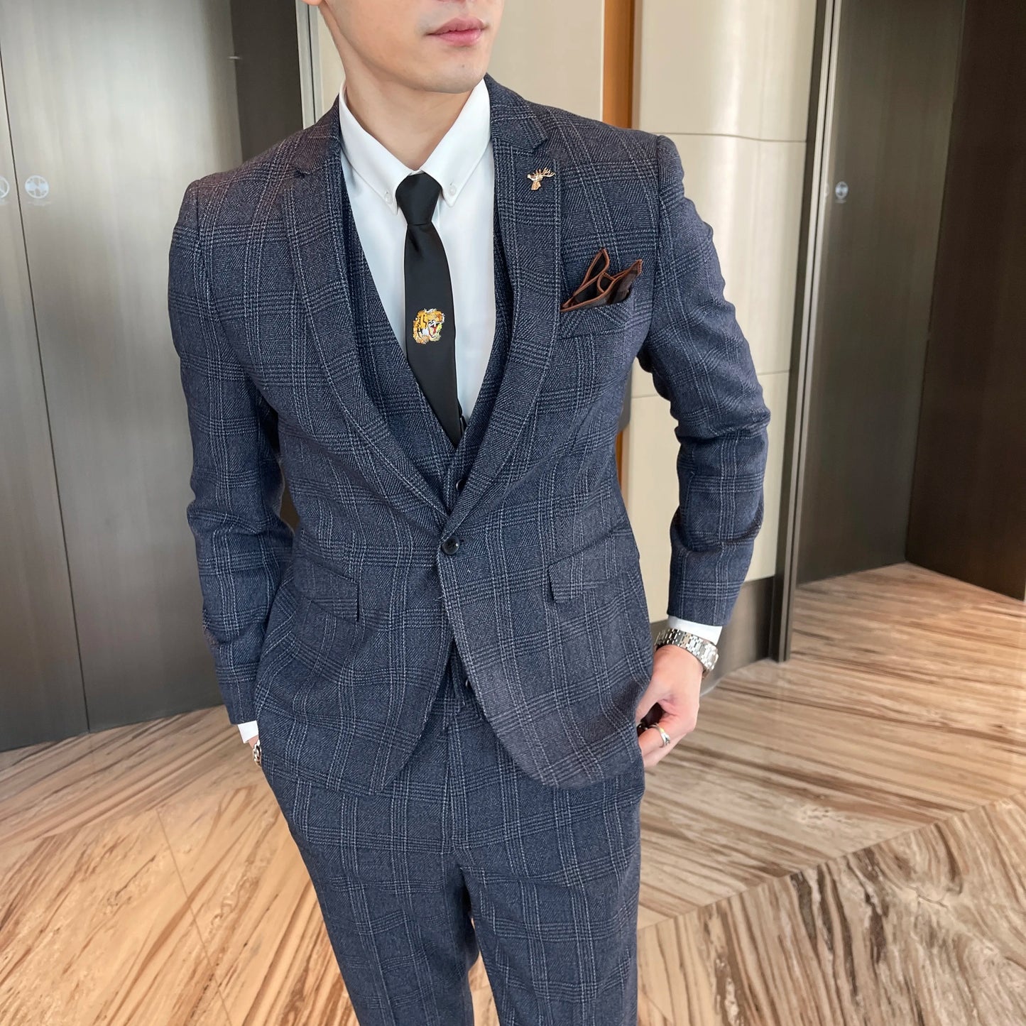 Men's Plaid 3-Piece Suit – Business Casual