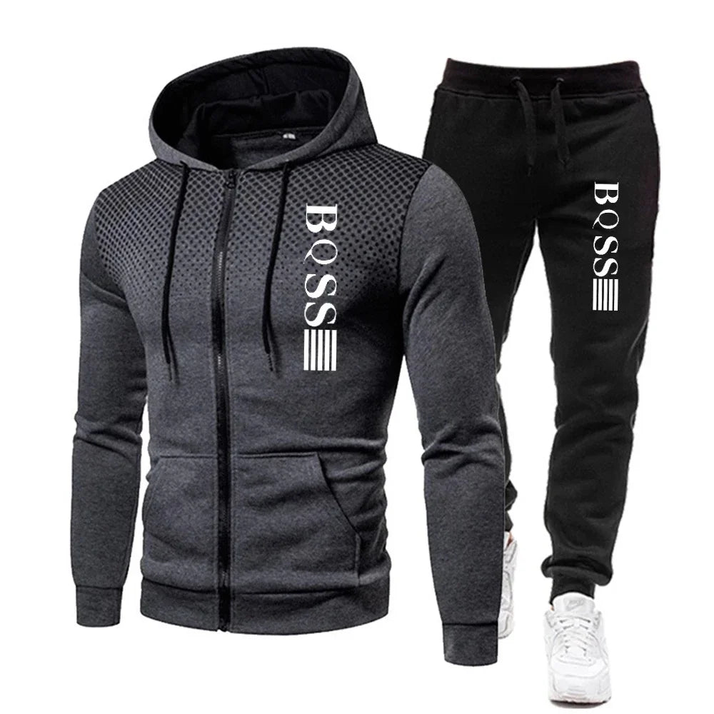 Men’s Printed Tracksuit – Hoodie & Jogger Pants, Casual Sports Set