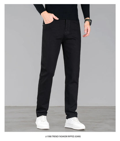 en’s winter fleece jeans, warm, loose straight fit casual and versatile