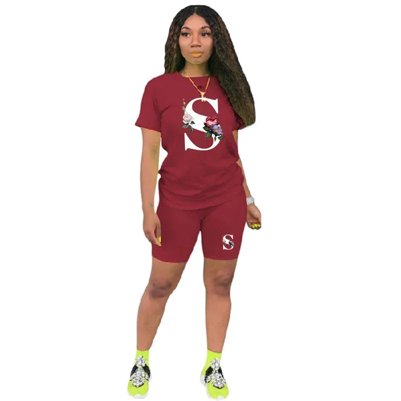 Letter S Women's T-Shirt & Shorts Tracksuit – Summer Casual Set