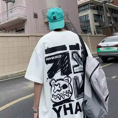 Men's Spring T-shirt Short Sleeve Cartoon Graffiti Print Unisex Alphabet