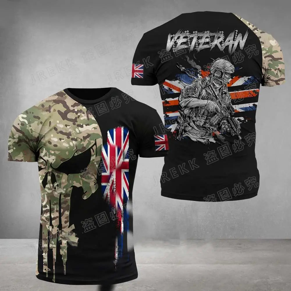 Men’s Summer 3D Camouflage British Flag Tee Fitness Casual Top