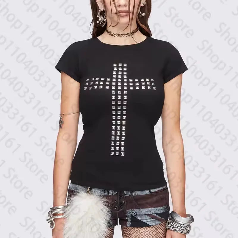 Gothic Punk Emo Crop Top – Y2K Harajuku Tee