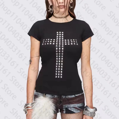 Gothic Punk Emo Crop Top – Y2K Harajuku Tee