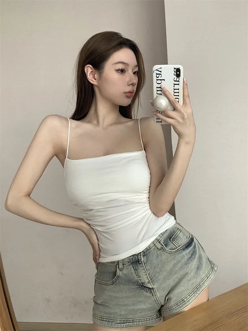 Women's Korean Summer Halter Tank Top with Built-In Bra