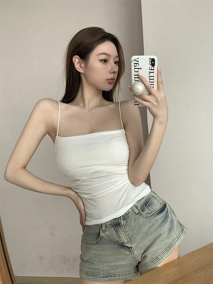 Women's Korean Summer Halter Tank Top with Built-In Bra