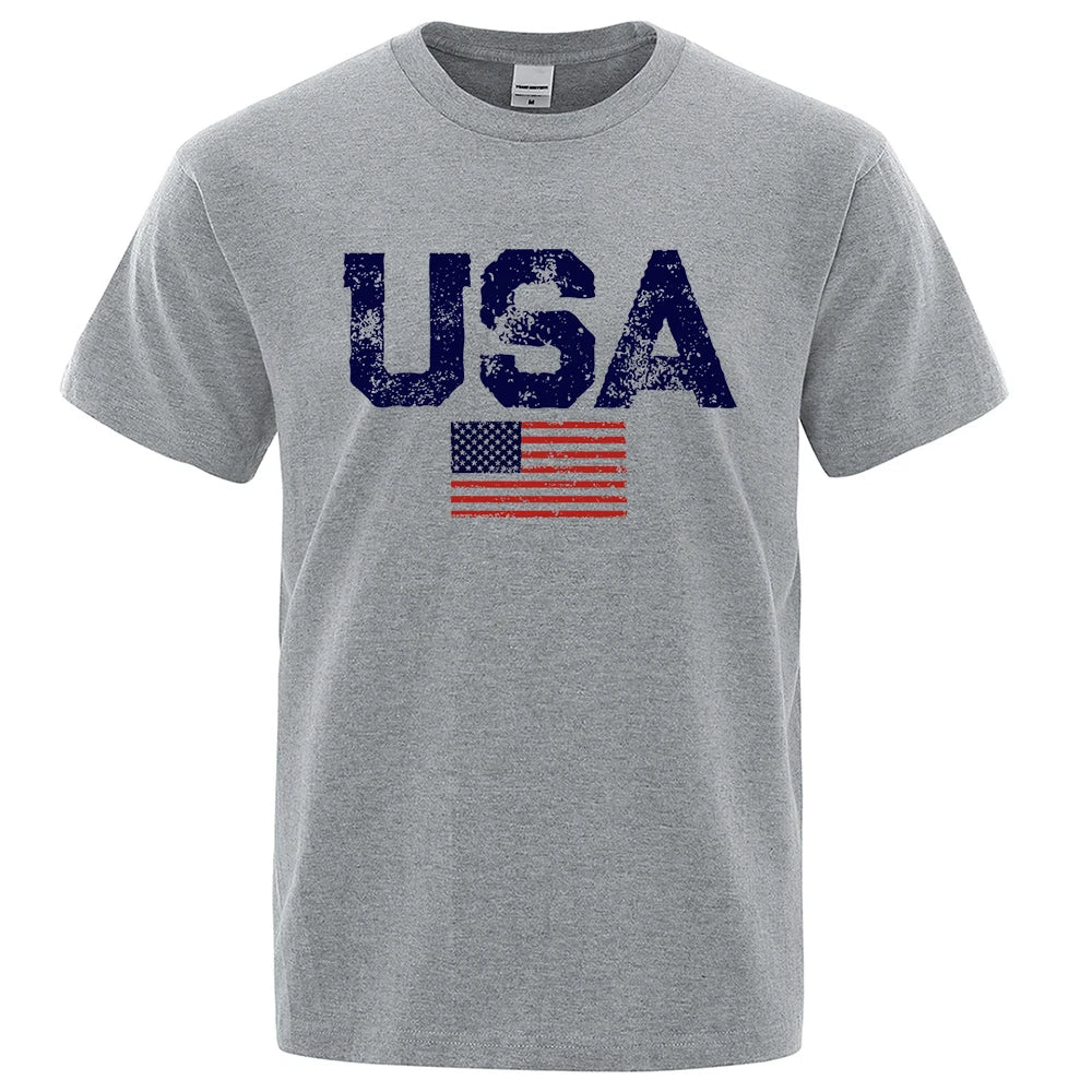 Vintage USA Flag Hip Hop Summer Cotton T-Shirt