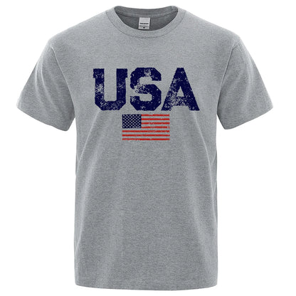 Vintage USA Flag Hip Hop Summer Cotton T-Shirt