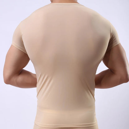 Men's Ice Silk Mesh See-Through Undershirt Sexy Fitness Tee
