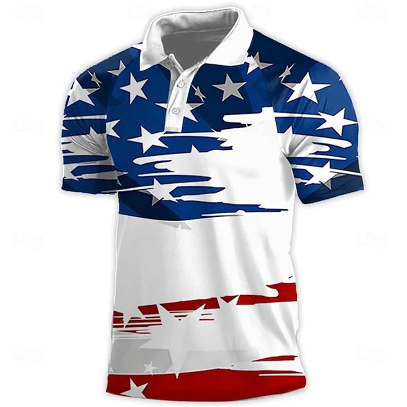 American Flag 3D Polo Shirt Men Independence Day