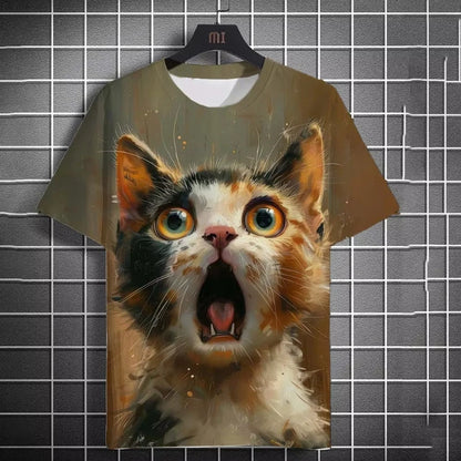 Oversized 3D Cat Print Tee – Unisex Summer Fashion