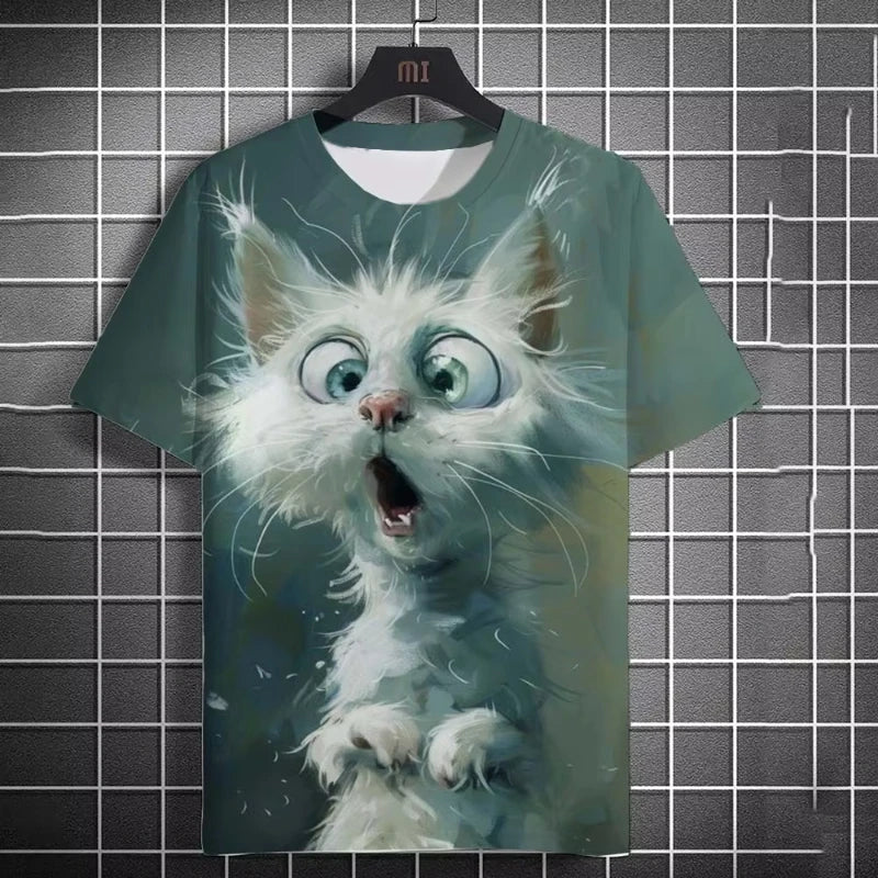Oversized 3D Cat Print Tee – Unisex Summer Fashion