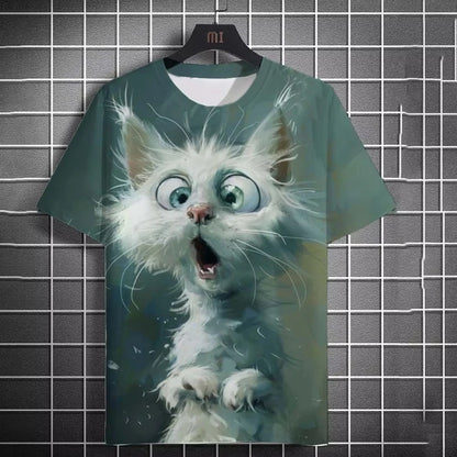 Oversized 3D Cat Print Tee – Unisex Summer Fashion