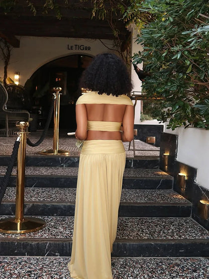 Weird Puss Patchwork 2-Piece Set – Backless Crop Top & Skirt