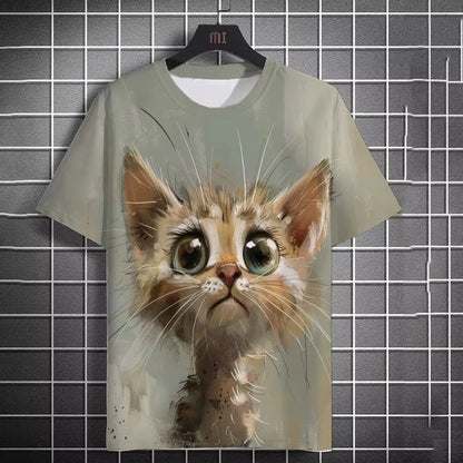 Oversized 3D Cat Print Tee – Unisex Summer Fashion