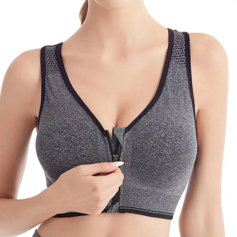 Women's Front-Zip Sports Bra Shockproof Breathable Seamless