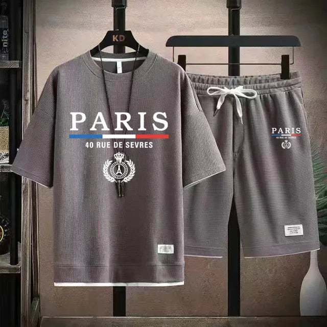 Men's Waffle 2PC Summer Tracksuit – T-Shirt & Shorts