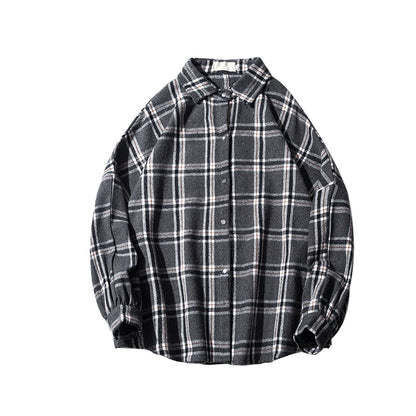 Vintage Korean Flannel Shirt Y2K Plaid Streetwear Winter